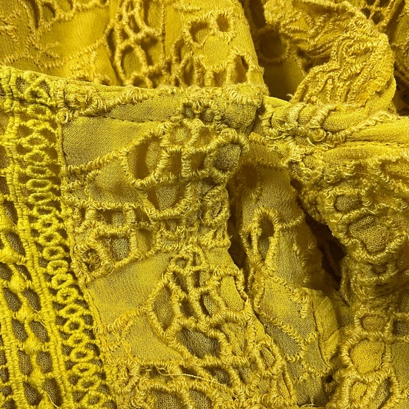 Anthropologie Yellow Lace Ruffle Blouse Women’s 14 Boho Chic Crochet Eyelet Top - Picture 9 of 12